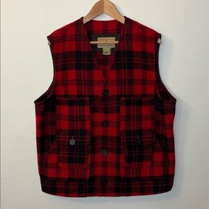 VTG L.L. Bean Men’s Checkered Vest Red Black Wool Large Grandpacore